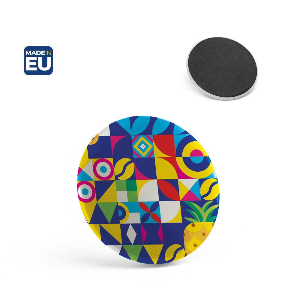 Button P'IN 7 magnetisch, bedrukt met logo, ø50 mm