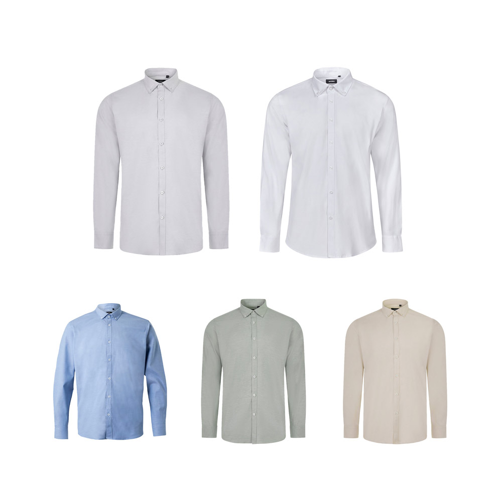 VL PRITHVI MAN. Oxford overhemd voor heren (180 g/m²) van katoen (50%), polyester (45%) en elastaan (5%) bedrukken met logo