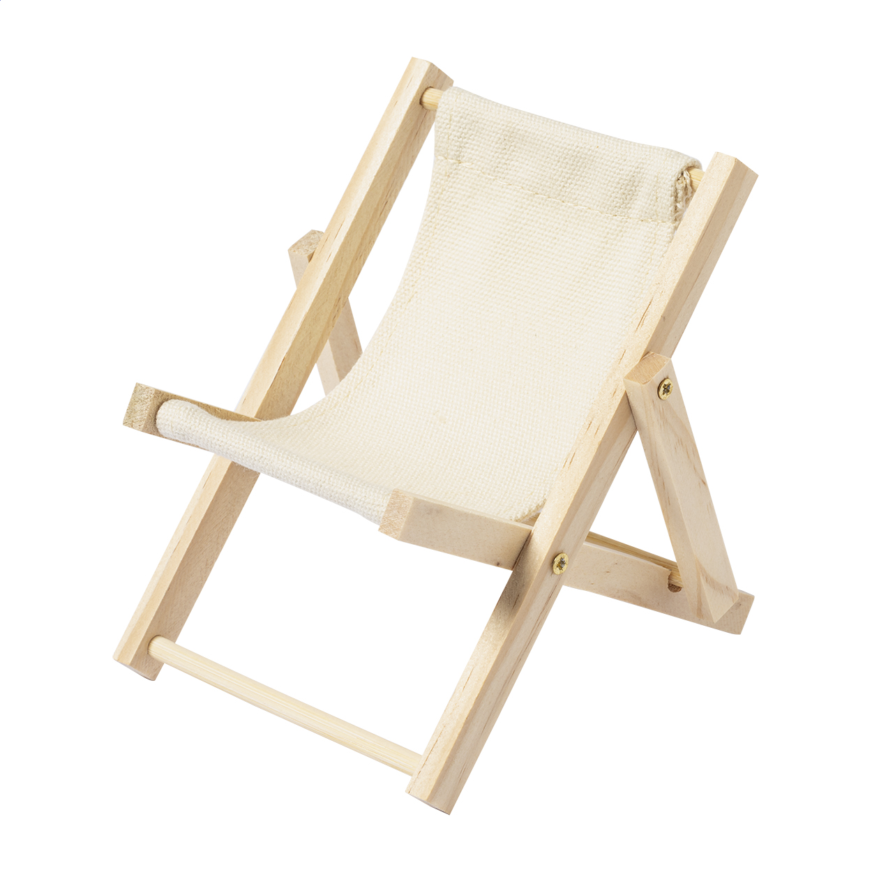 Support téléphone Modek personnalisé en forme de transat, bois et coton imprimé avec logo