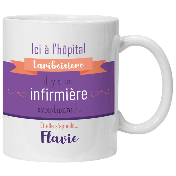 Mug infirmière personnalisé violet avec nom de l'hôpital et prénom au choix - Chimalis - Zaprinta Belgique