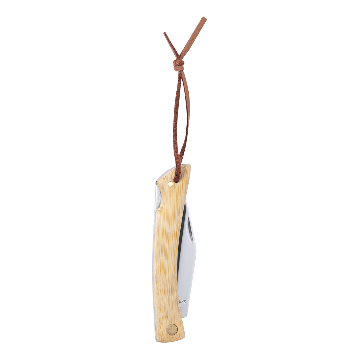 Couteau de poche Lundin personnalisé en inox avec manche en bambou imprimé avec logo