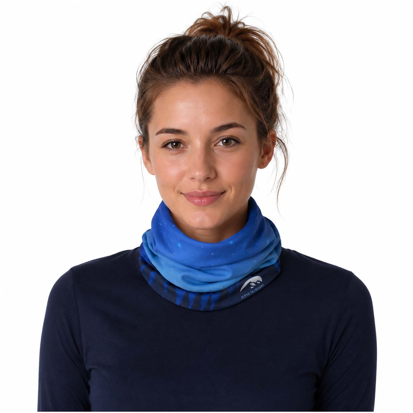 Écharpe multi-usages Lara avec impression par sublimation, couche en polaire et ourlets
