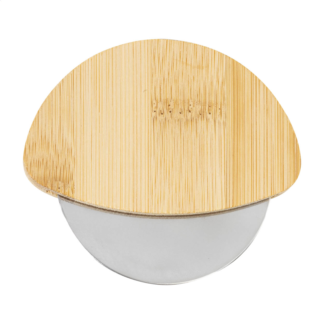 Marinara RVS pizzasnijder met bamboe behuizing en uw logo bedrukken met logo