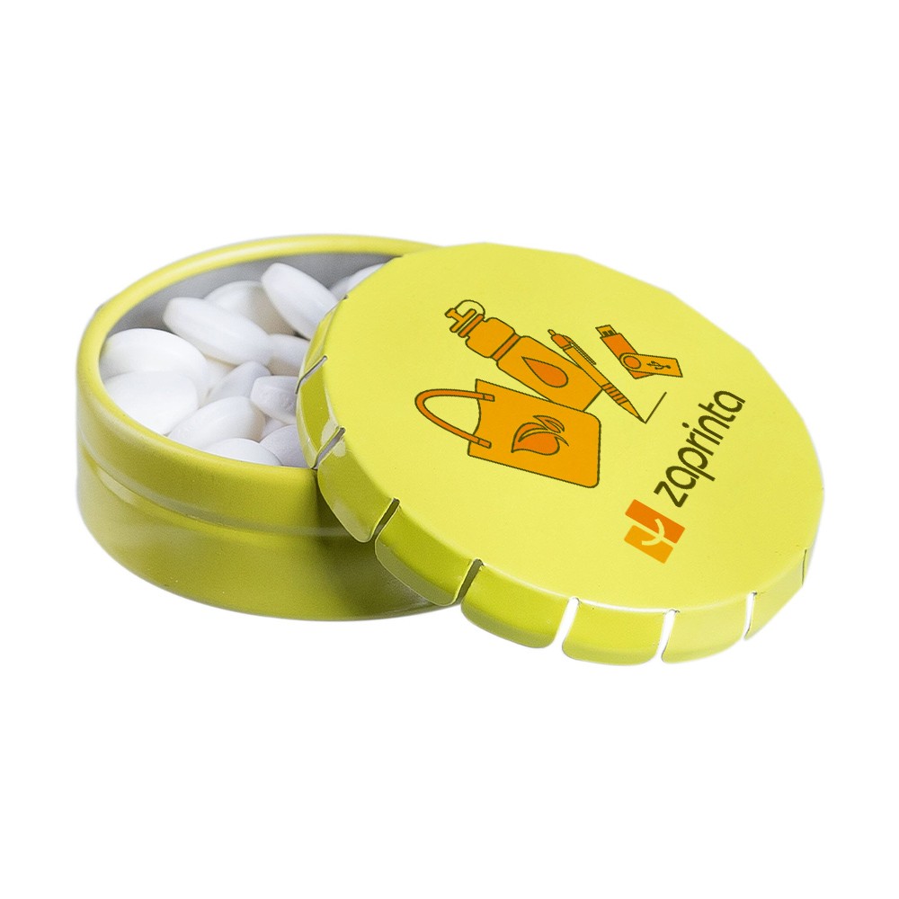 Mini boîte ronde personnalisable de couleur au choix avec bonbons