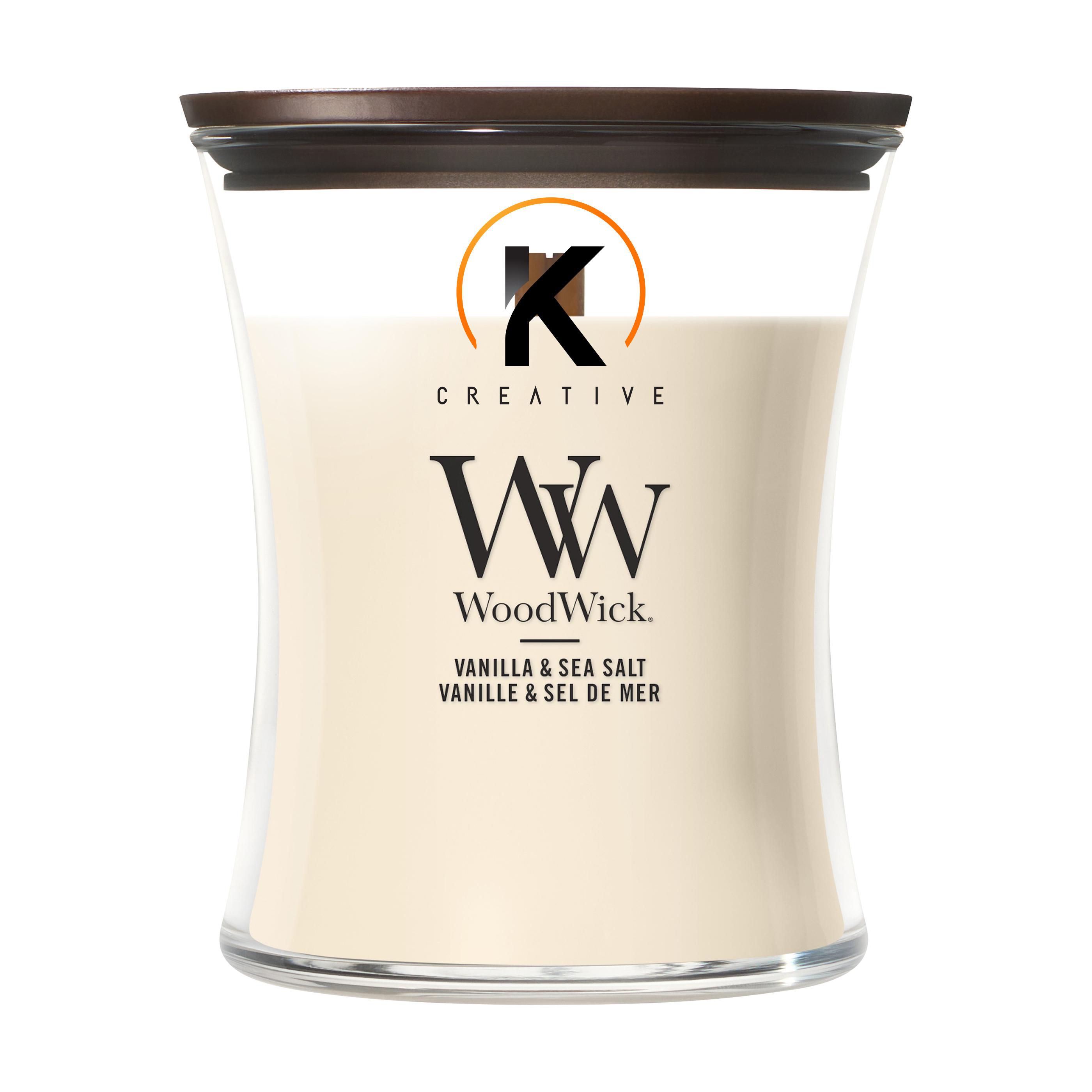 WoodWick Vanille & Zeezout Middelgrote Geurkaars