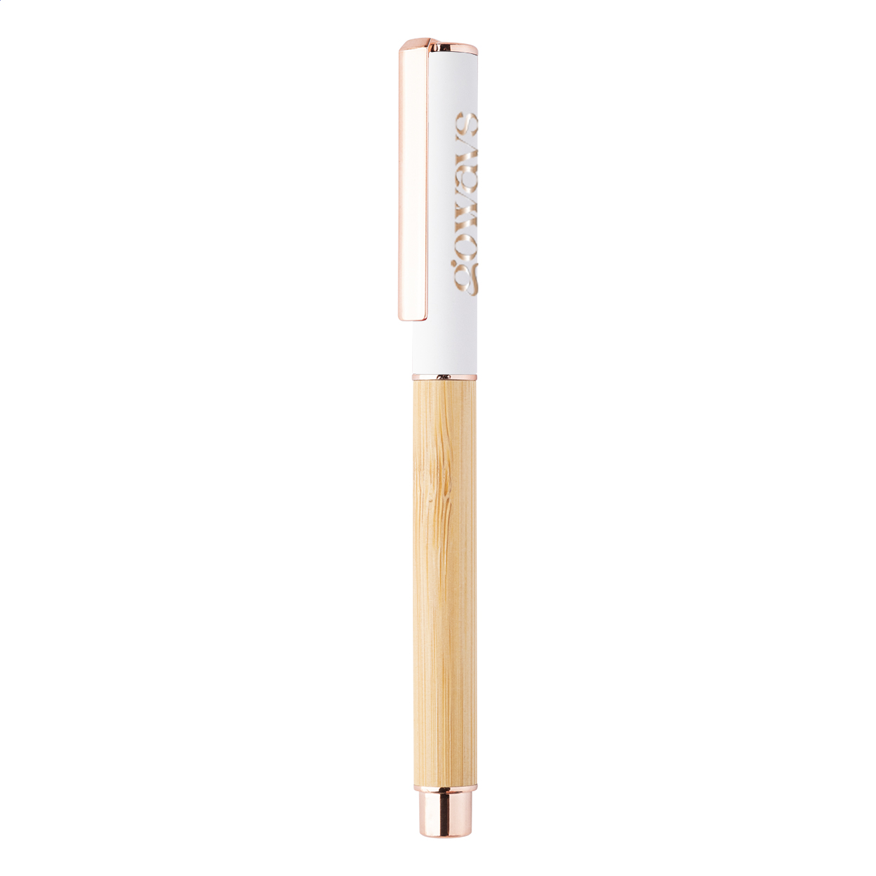 Blush Tintenroller aus Bambus und Recycling-Alu, Gravur in Roségold bedrucken mit Logo