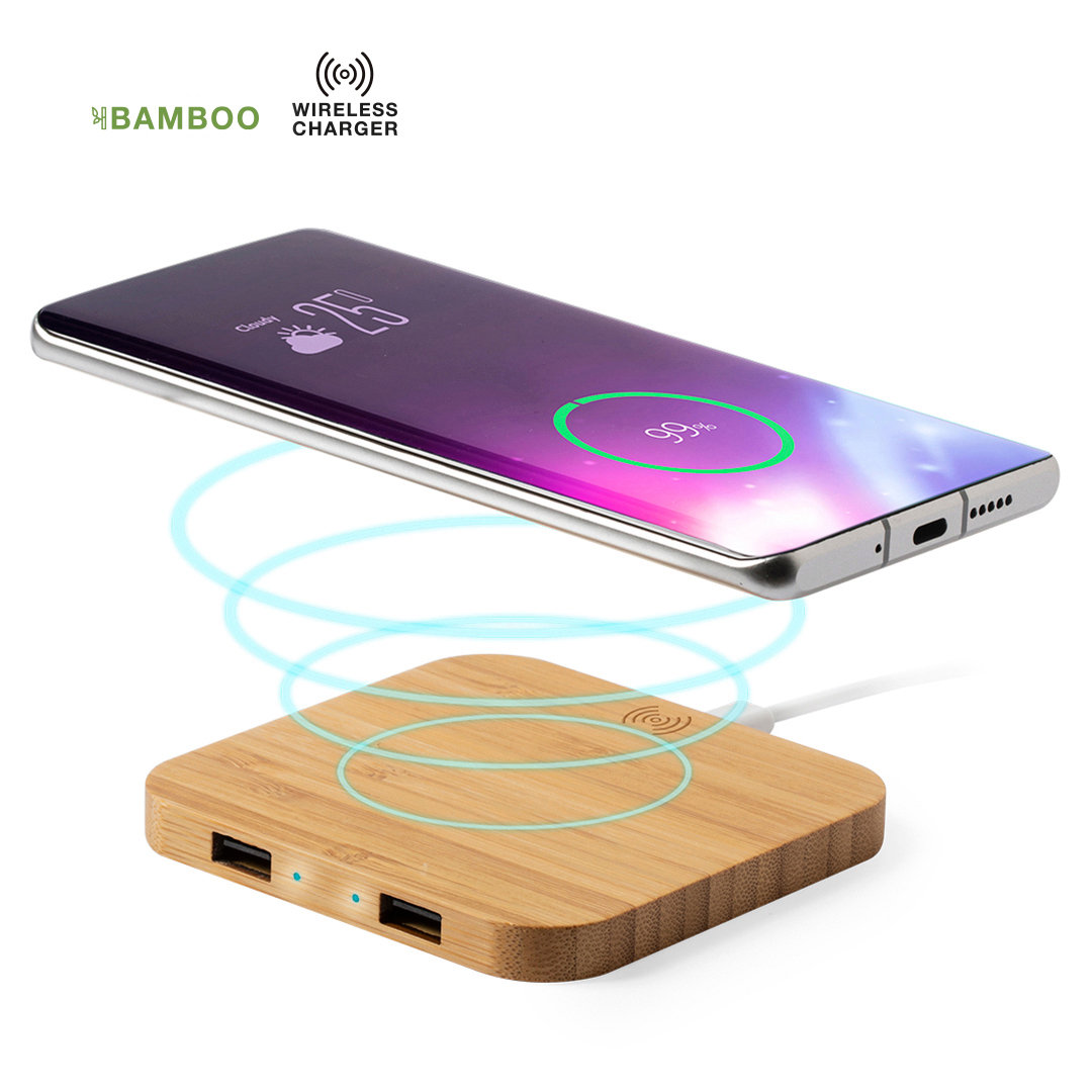 Chargeur sans fil en bambou naturel à double sortie USB - Lécaude