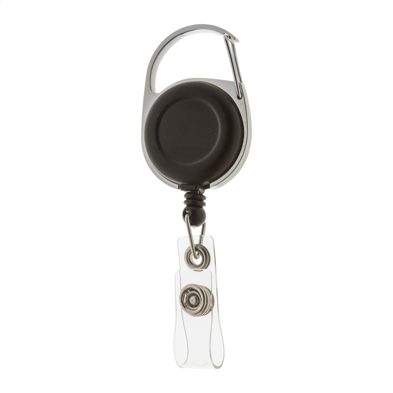 Hooky Ausweishalter aus Metall und Kunststoff mit Jojo, Karabiner und Logo bedrucken mit Logo