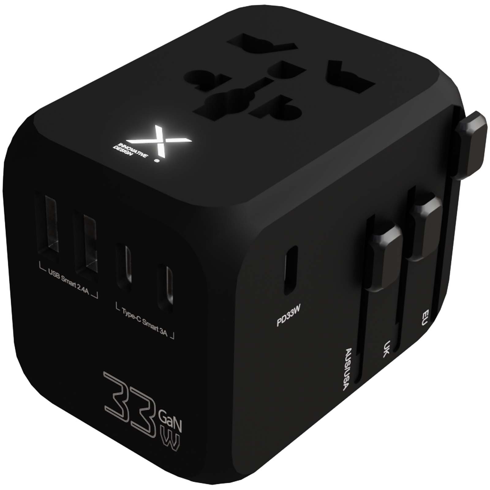SCX.design T16 universele reisadapter bedrukken met logo