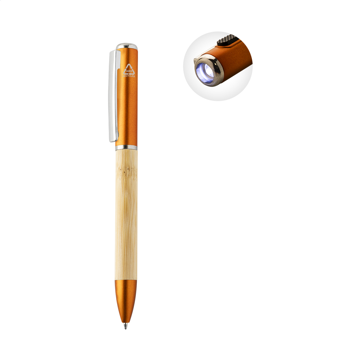 Stylo bille lampe LED Penboo personnalisé en bambou et ABS recyclé imprimé avec logo