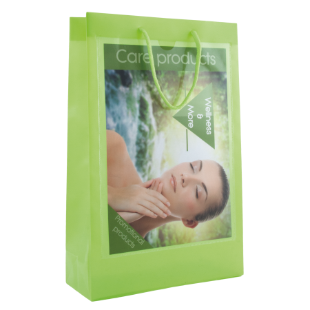 Transparente recycelbare Polypropylen-Tasche mit Kordelzug und A4-Fenstern - Geretsried