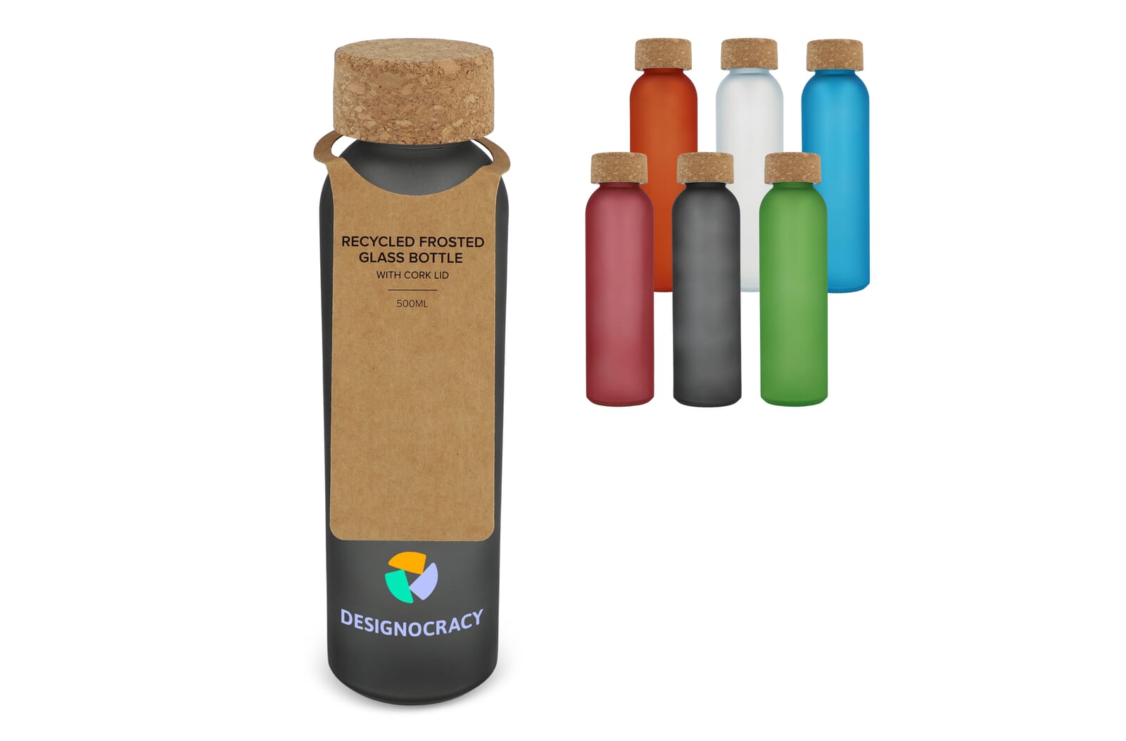 Bouteille en verre recyclé givré avec bouchon en liège 500ml - Sedan