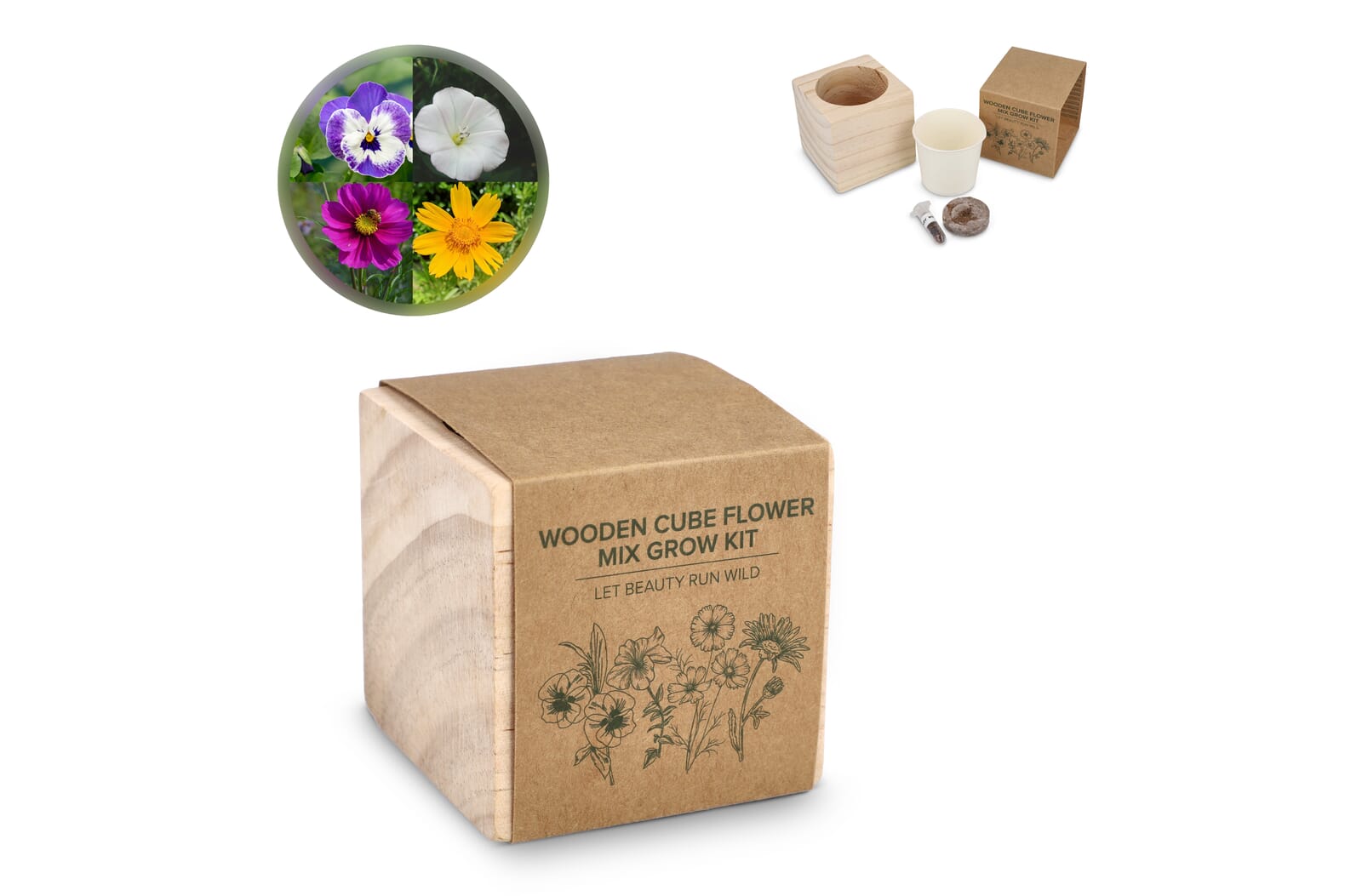 FSC Houten Plantenbak Set - Bloemenmix bedrukken met logo