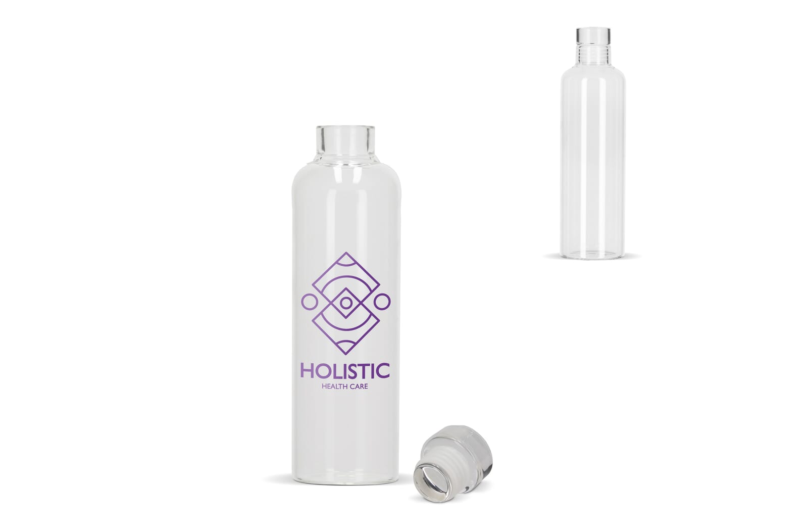 Glazen fles van borosilicaatglas 500 ml met flexibele dop en logo