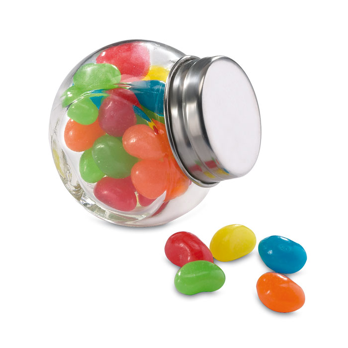 Bocal en verre personnalisé avec bonbons multicolores - Zaprinta Belgique