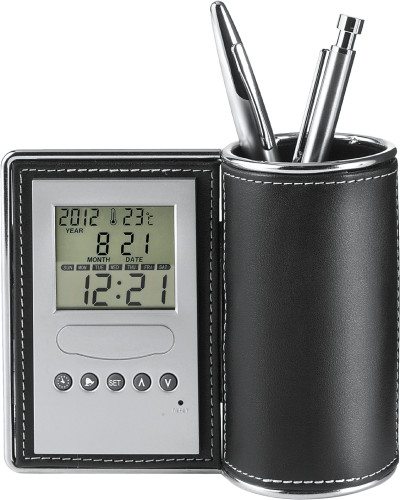 Porte-stylo cousu en PU avec horloge, calendrier, alarme et thermomètre - Ciboure - Zaprinta Belgique