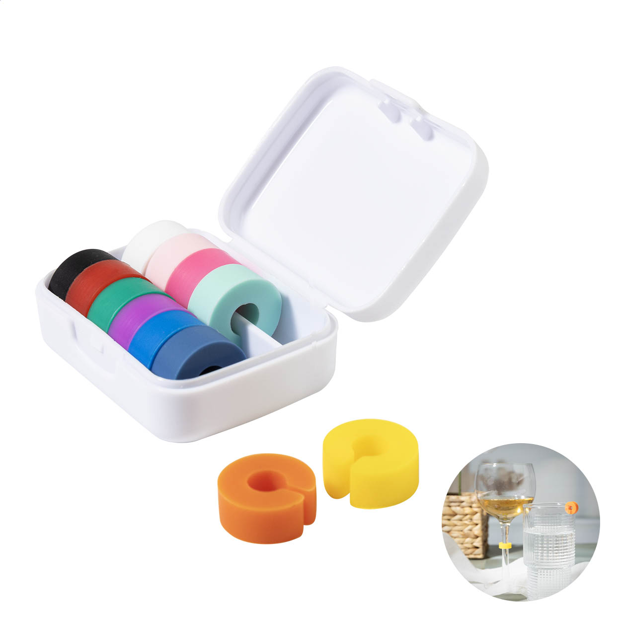 Cupperty 12-teiliges Glasmarkierer-Set aus Silikon mit Recycling-Box