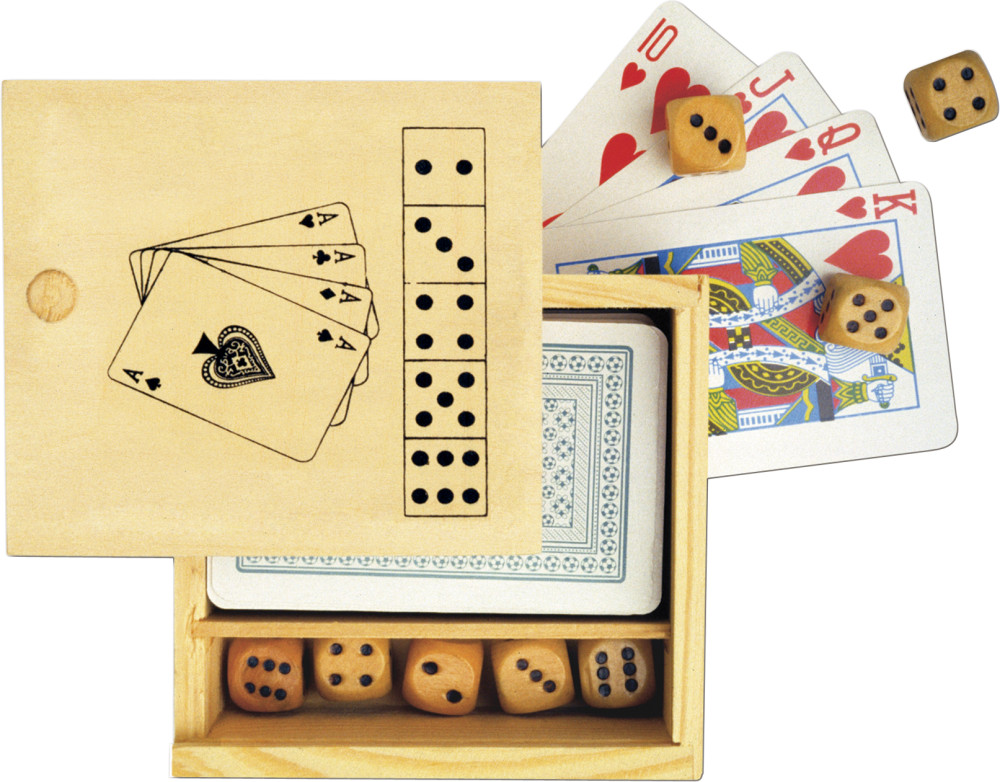 Jeu de cartes et 5 dès avec boîte en bois personnalisable - JCA03 - Zaprinta Belgique