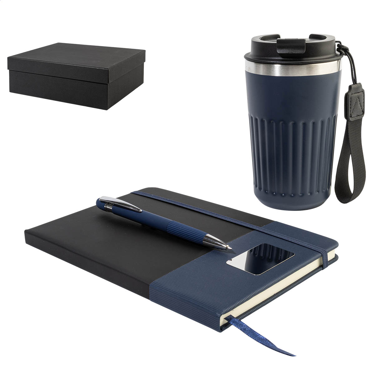 Vittria Geschenkset mit A5-Notizbuch, Thermobecher 400 ml und Stift