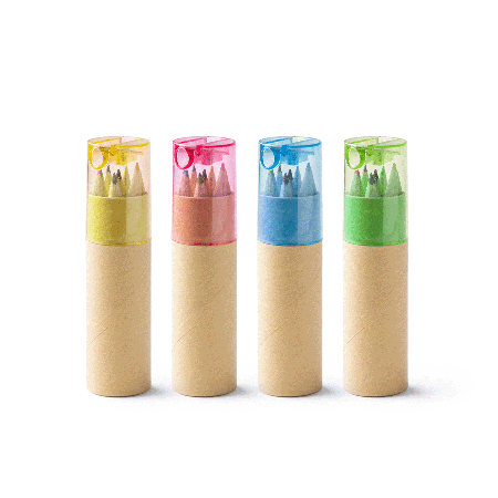 BISA 6 Crayons avec un taille-crayon de couleur dans une boîte en carton ronde - Montigné-le-Brillant - Zaprinta Belgique