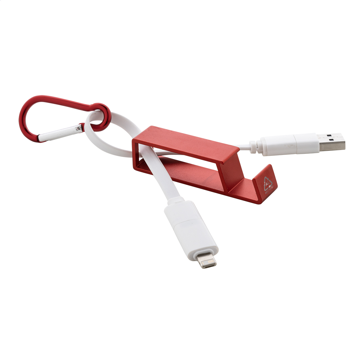 Cappy USB-Ladekabel mit Karabiner aus Recycling-Alu und Flaschenöffner