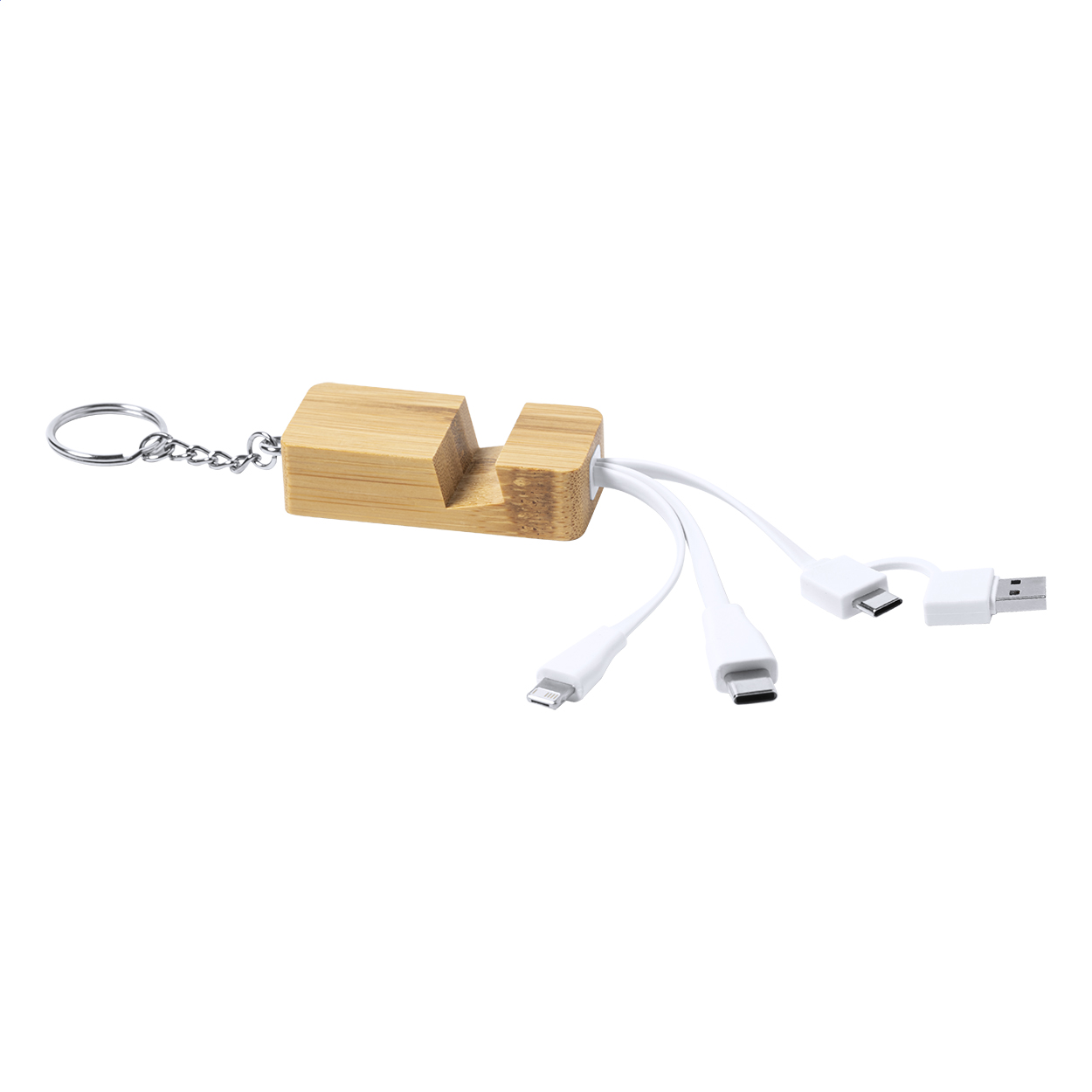 Balcooa Bambus-Schlüsselanhänger mit Handyhalter und USB-Ladekabel