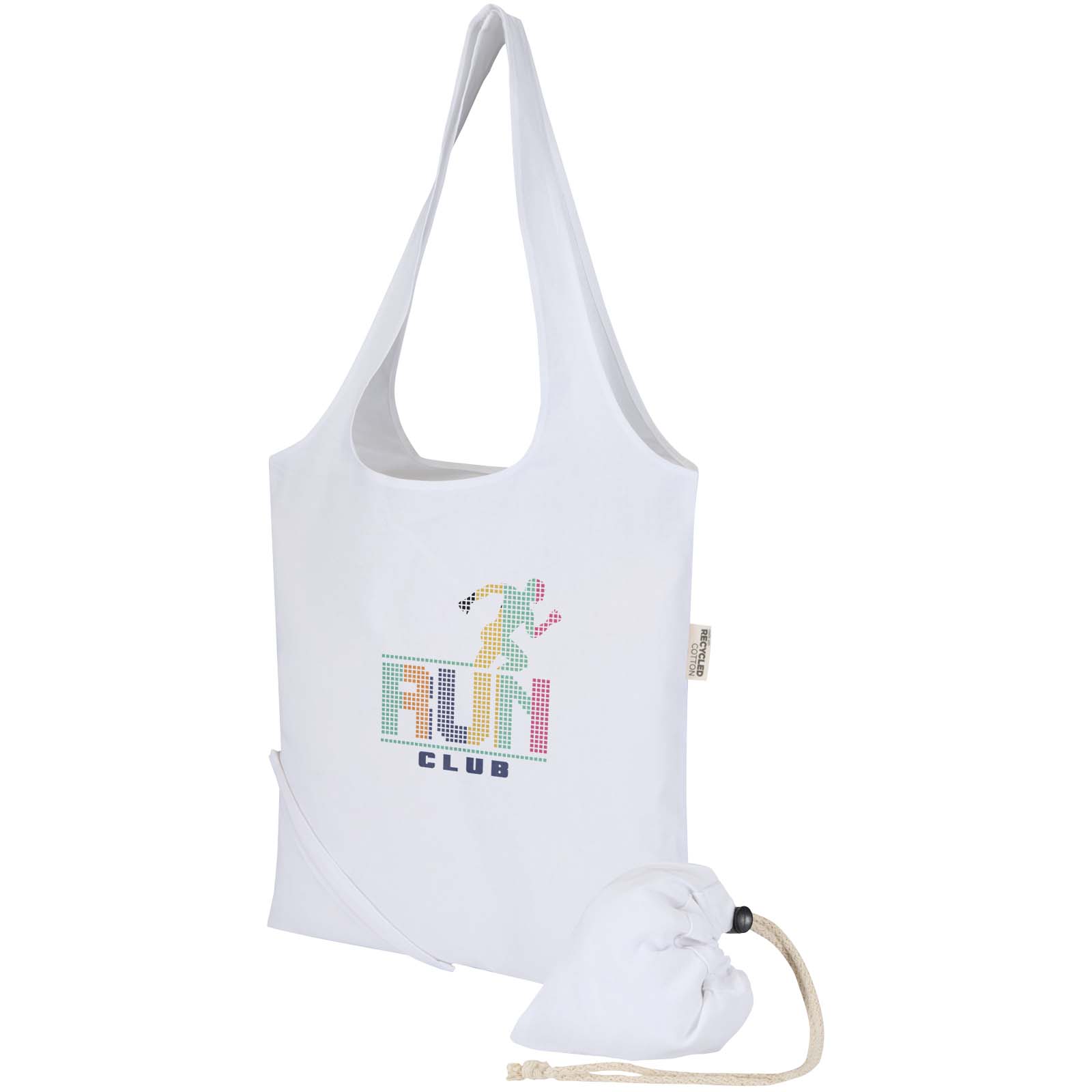 Madras Blend 140 g/m² GRS-gecertificeerde, gerecyclede, opvouwbare katoenen draagtas, 7 liter bedrukken met logo