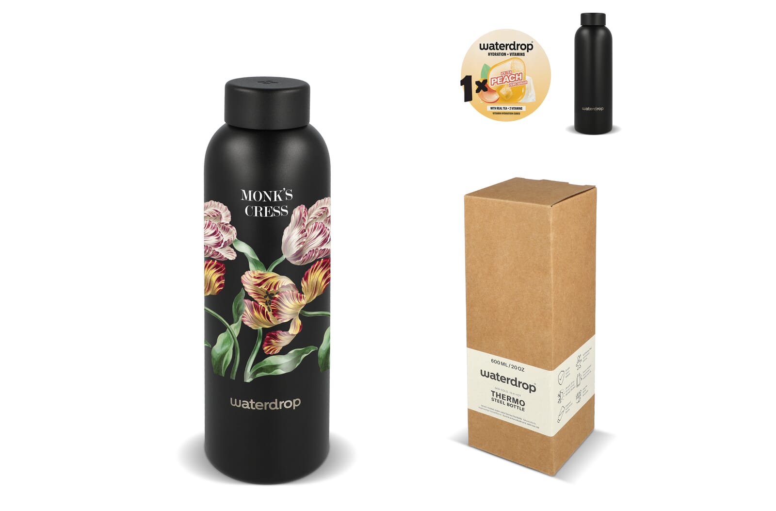 Waterdrop RVS-fles met stalen dop 600 ml bedrukken met logo