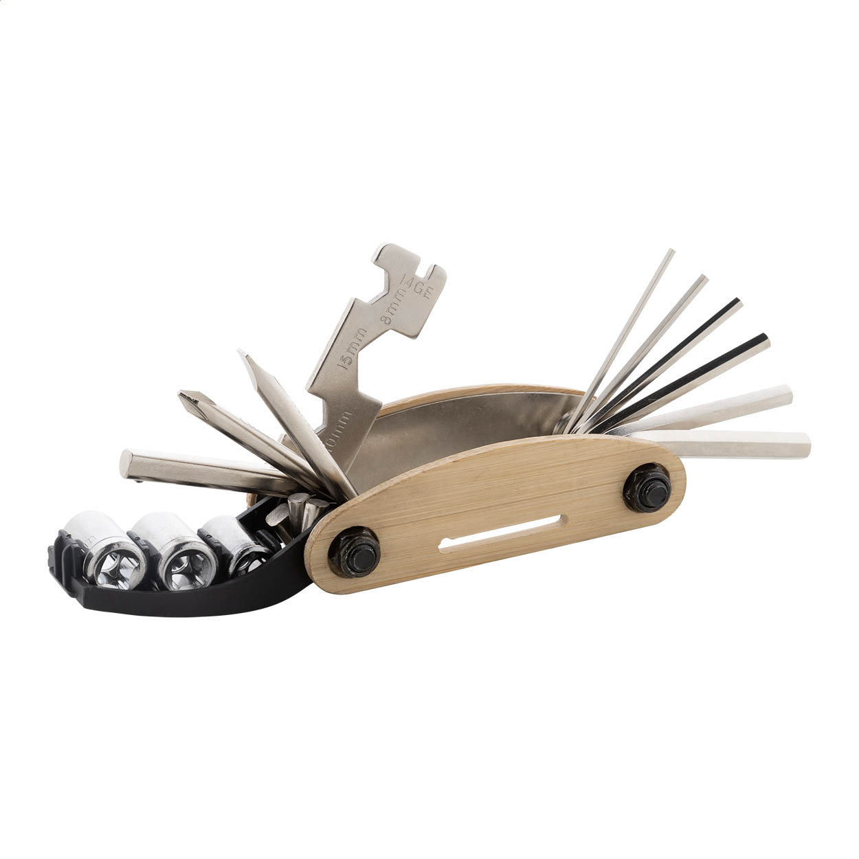 Tsubo rvs multitool met bamboe handvat en 14 functies, met logo bedrukken met logo