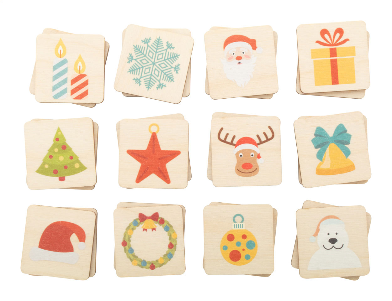 Jeu de mémoire de Noël en bois - Tréflaouénan imprimé avec logo